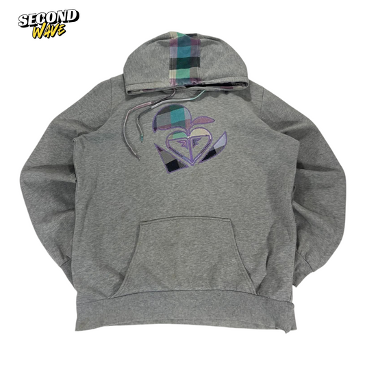 TRASHED VINTAGE ROXY GREY HOODED SWEATSHIRT WITH PLAID LINING (14)
