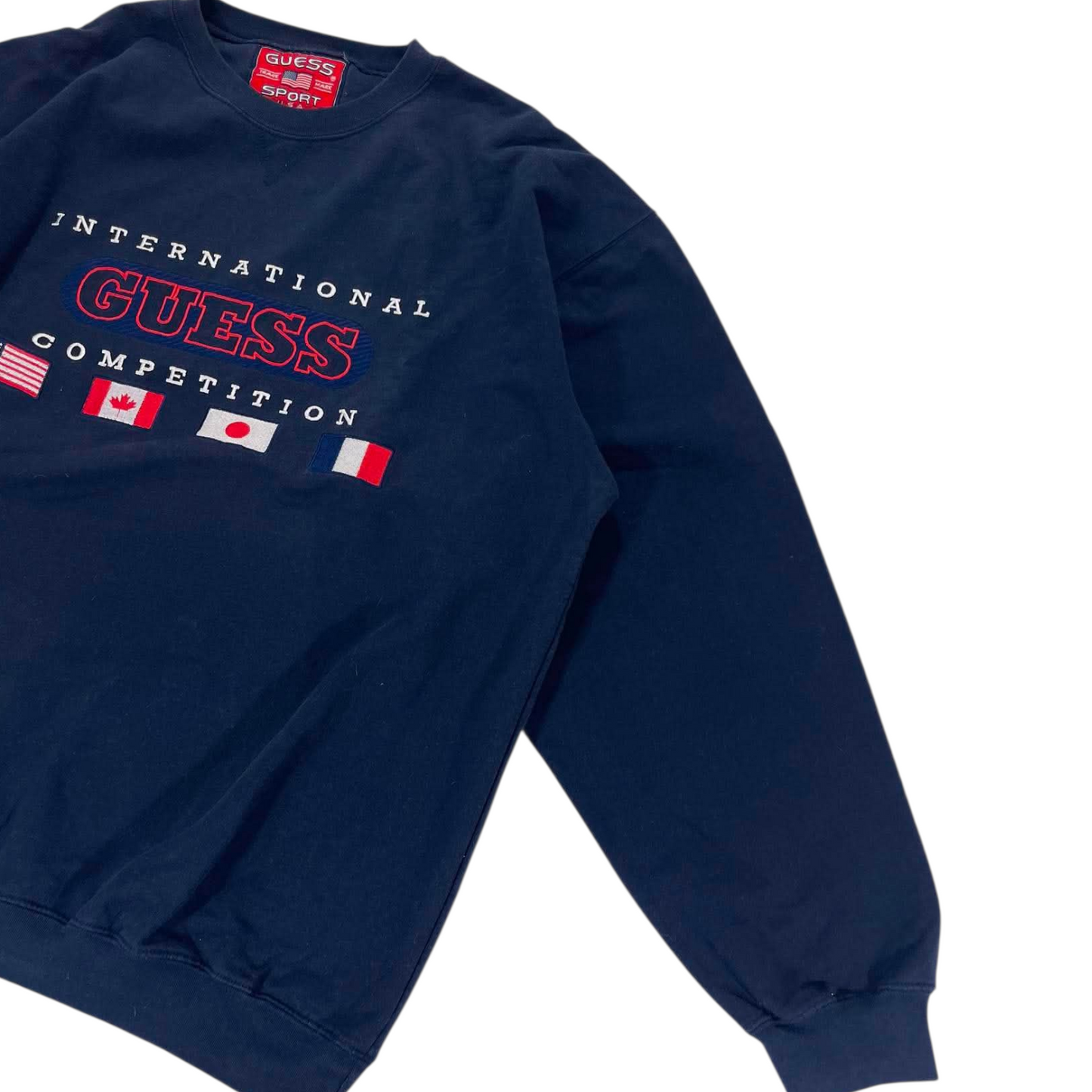 VINTAGE 90s GUESS INTERNATIONAL COMPETITION NAVY SWEATSHIRT (XL)