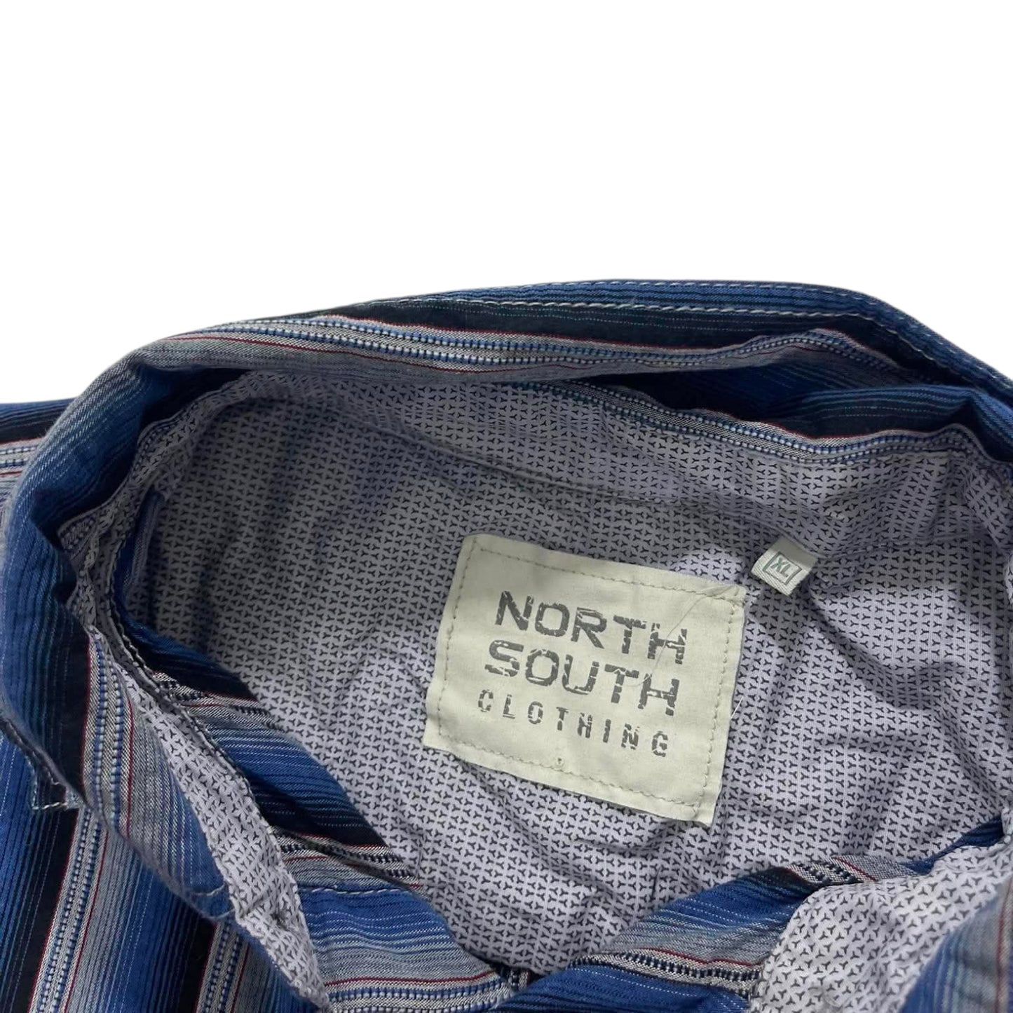 NORTH SOUTH CLOTHING BLUE STRIPED BUTTON UP SHIRT (XL)