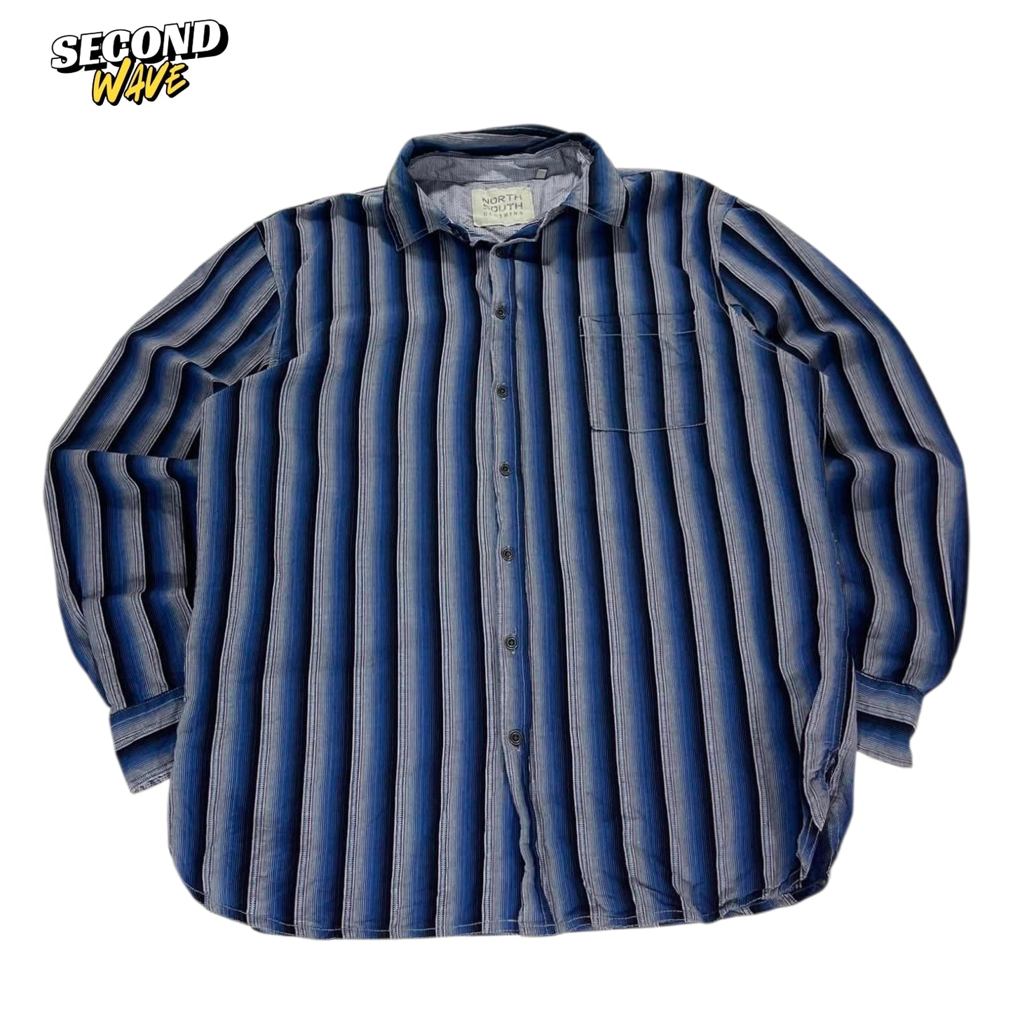 NORTH SOUTH CLOTHING BLUE STRIPED BUTTON UP SHIRT (XL)