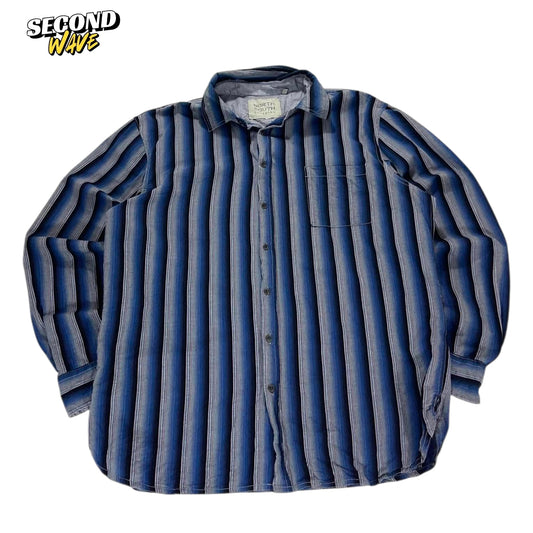 NORTH SOUTH CLOTHING BLUE STRIPED BUTTON UP SHIRT (XL)