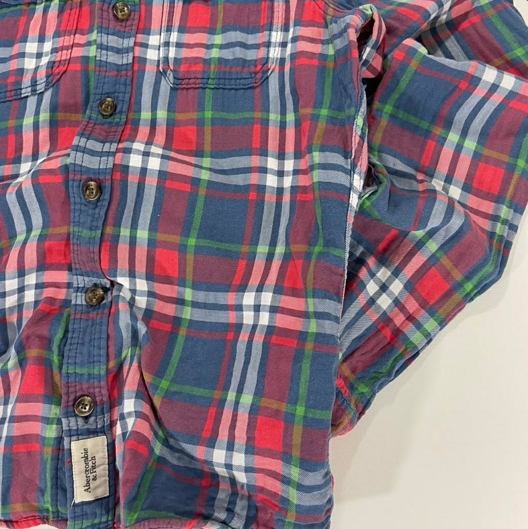 Y2K ABERCROMBIE & FITCH RED+BLUE PLAID BUTTON UP SHIRT (M)