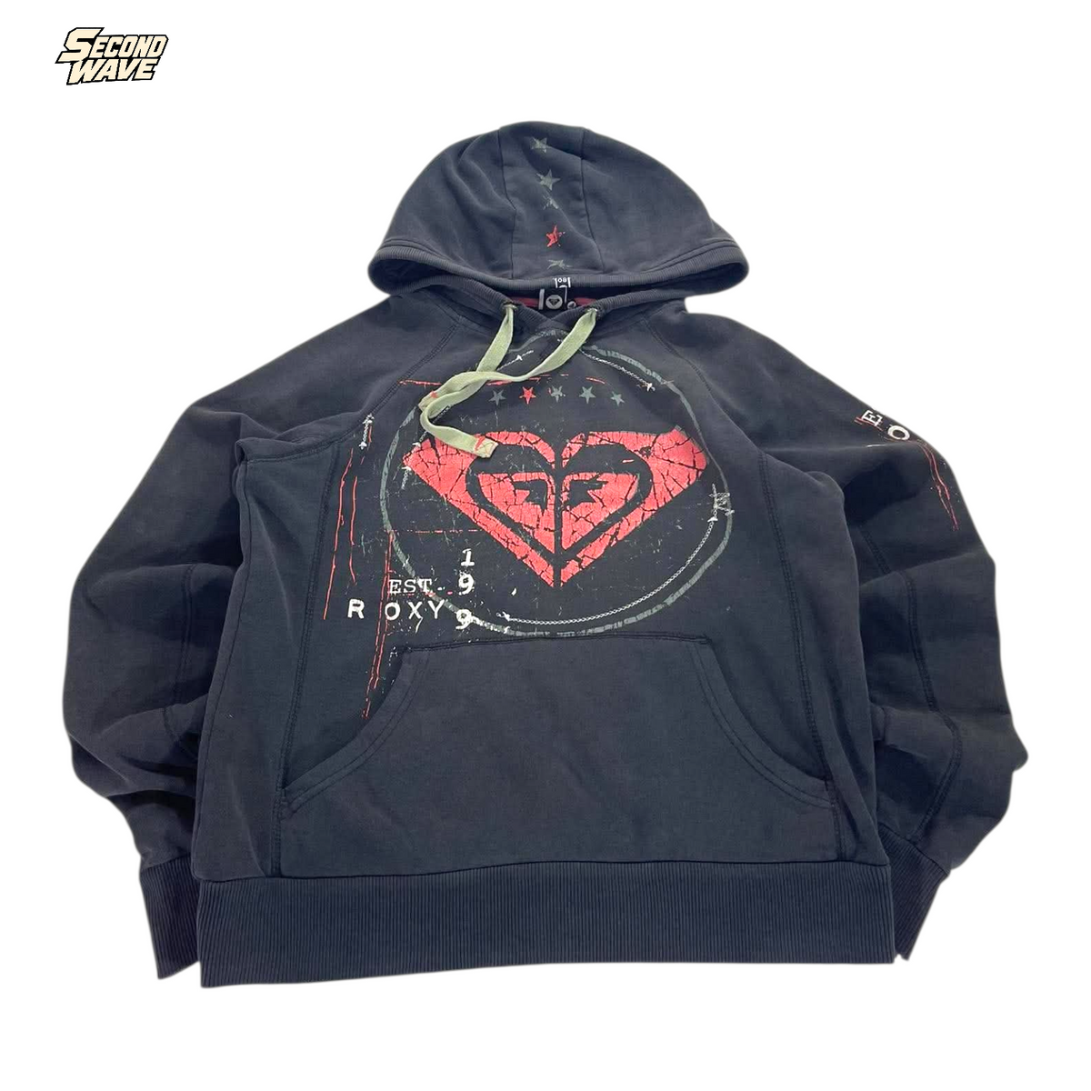 Y2K TRASHED VIBES ROXY BLACK HOODIE (XS - SMALL)