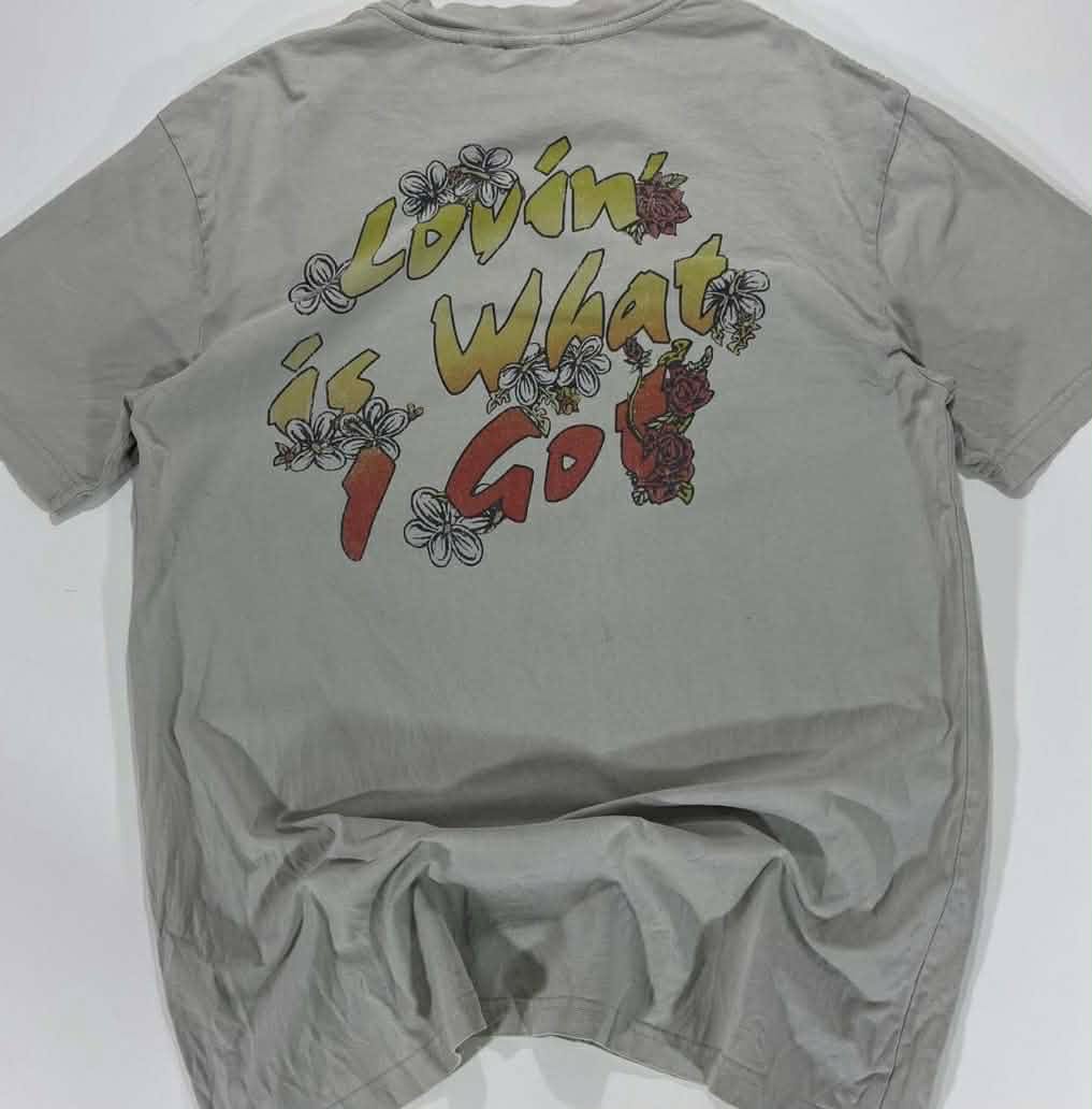 VINTAGE SUBLIME GREY TEE WITH RED FLAMES DESIGN (L)