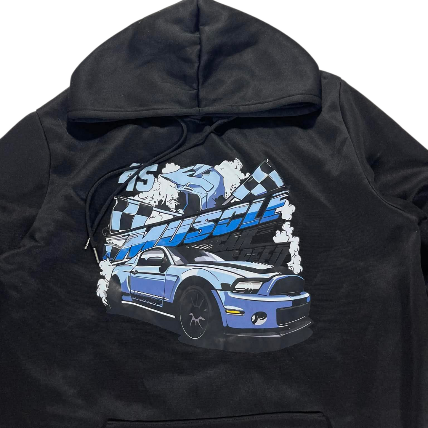 BLACK MUSTANG GRAPHIC HOODIE (L)
