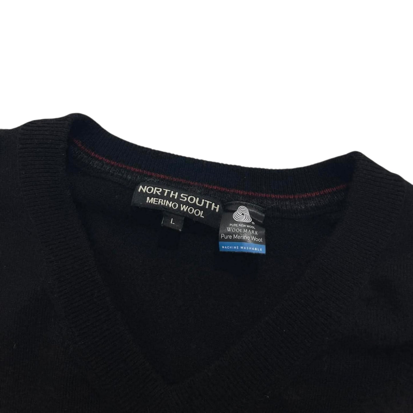NORTH SOUTH 100% BLACK MERINO WOOL SWEATER (L)
