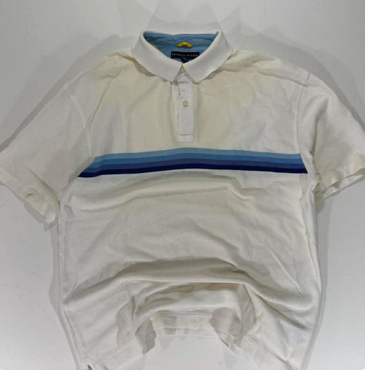 VINTAGE CREAM TOMMY HILFIGER POLO SHIRT WITH BLUE STRIPES (L-XL)