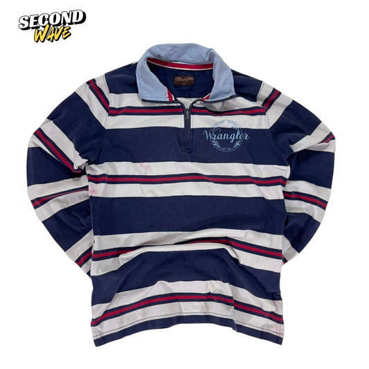WRANGLER NAVY BLUE STRIPED QUARTER ZIP SWEATSHIRF (10)