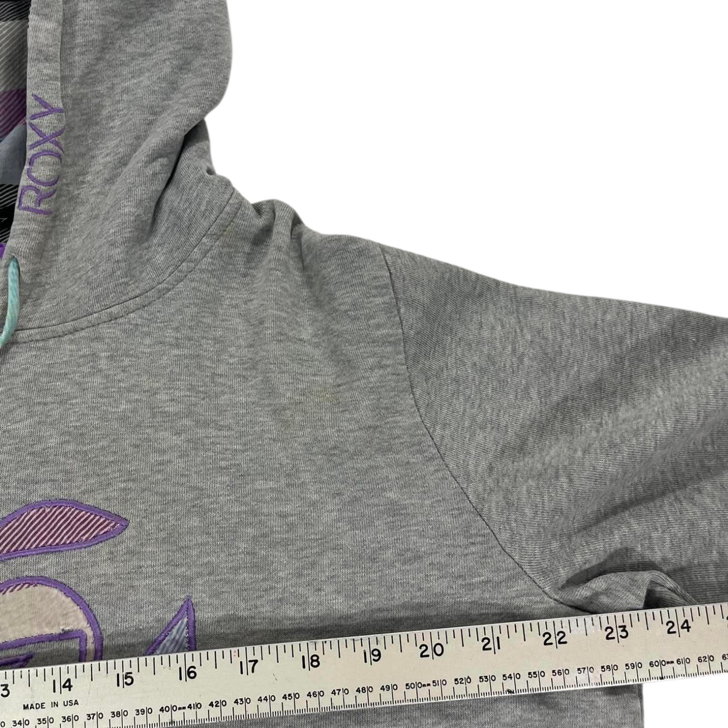 TRASHED VINTAGE ROXY GREY HOODED SWEATSHIRT WITH PLAID LINING (14)