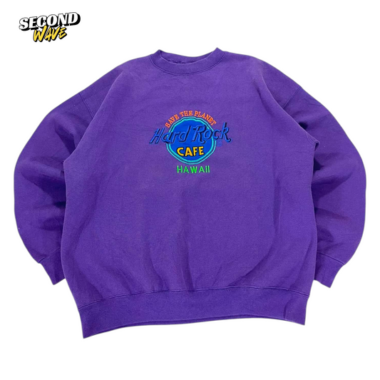VINTAGE EMBROIDERED HARD ROCK CAFE PURPLE SWEATSHIRT (L)