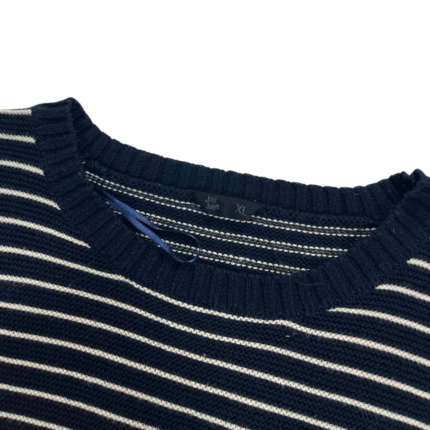 VINTAGE JAY JAYS NAVY BLUE & WHITE STRIPED CREWNECK (XL)