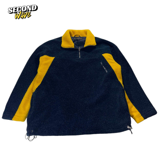 VINTAGE BILLABONG NAVY & YELLOW FLEECE JACKET (L)