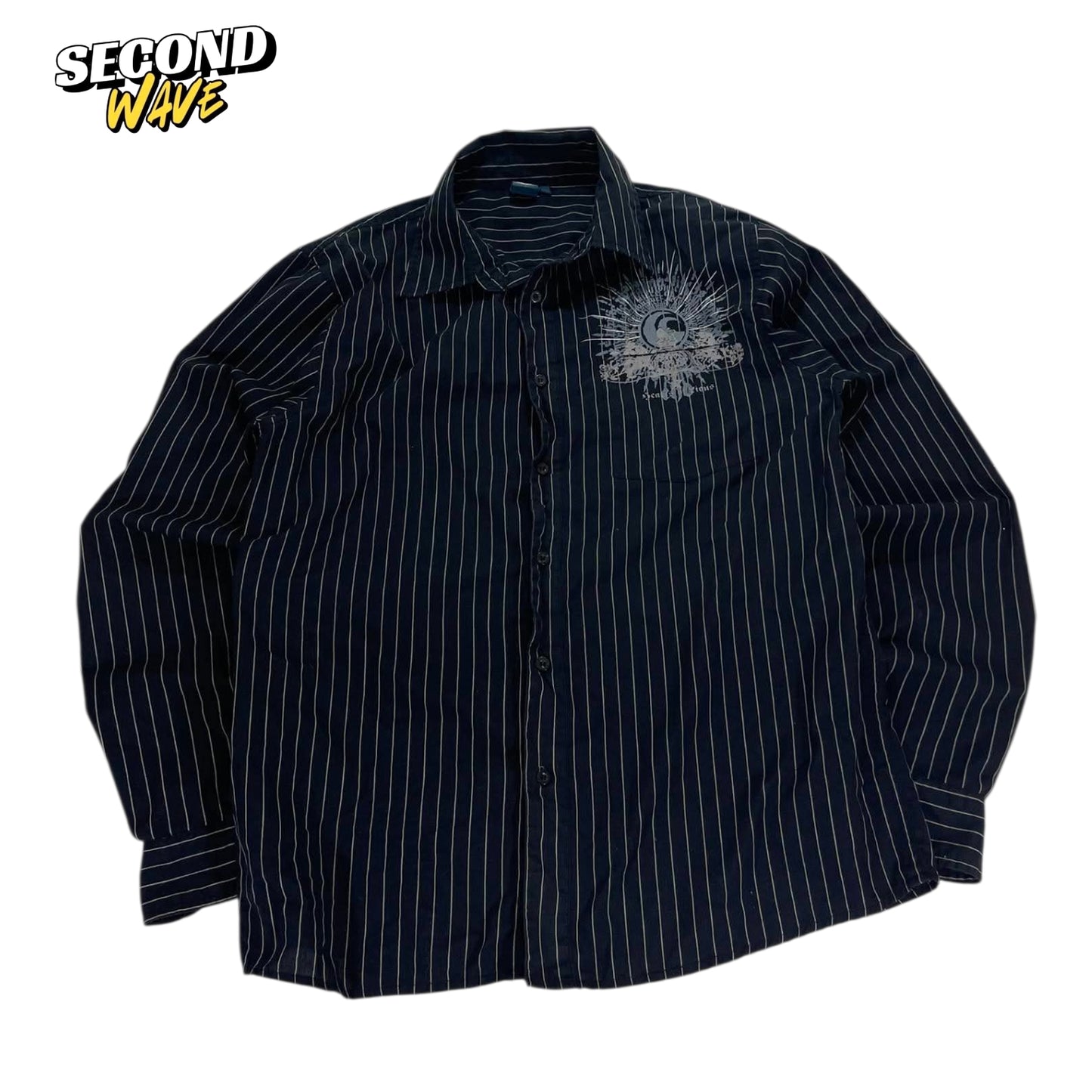 Y2K STRIPED BUTTON UP SHIRT (M)