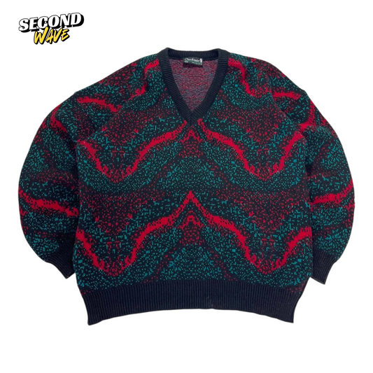 90s CHECKMATE MULTICOLOURED KNIT SWEATER (M)