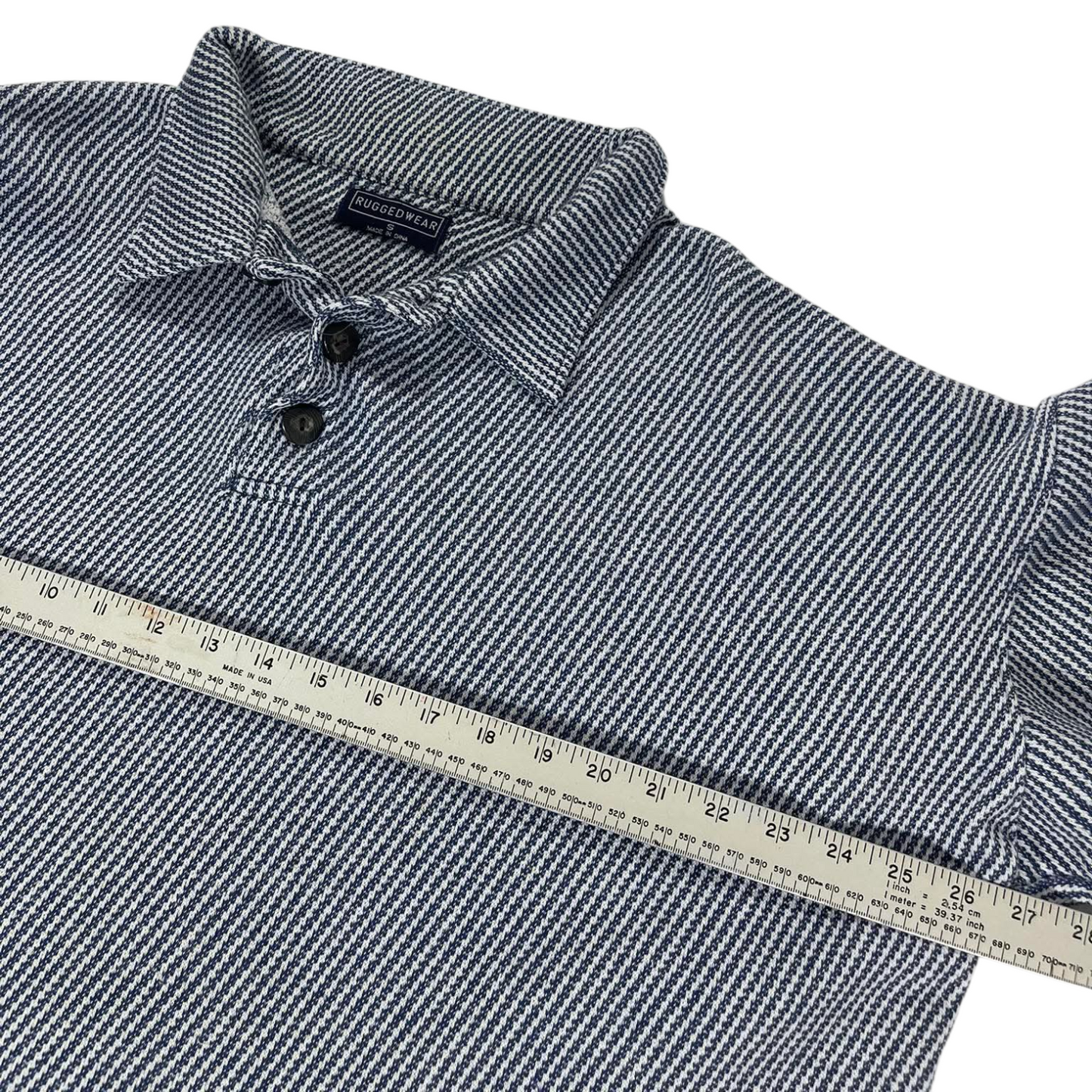 RUGGEDWEAR NAVY STRIPED BUTTON UP SHIRT (M)