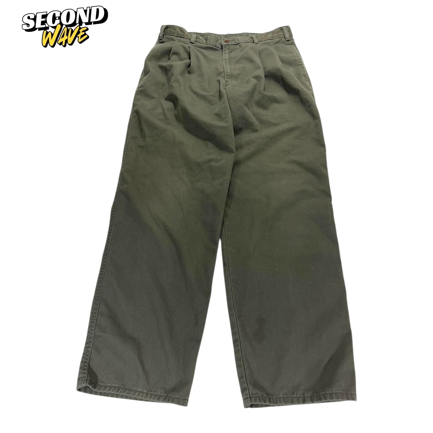VINTAGE 100% DOCKERS COTTON BAGGY GREEN WIDE LEG TROUSERS (32)