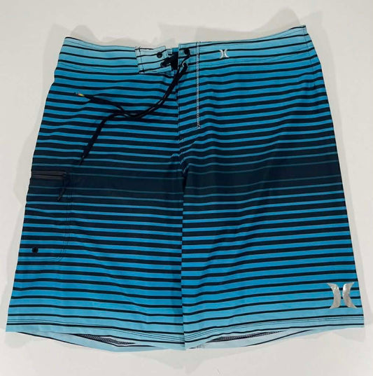 Y2K HURLEY BLUE STRIPED BOARD SHORT (36)
