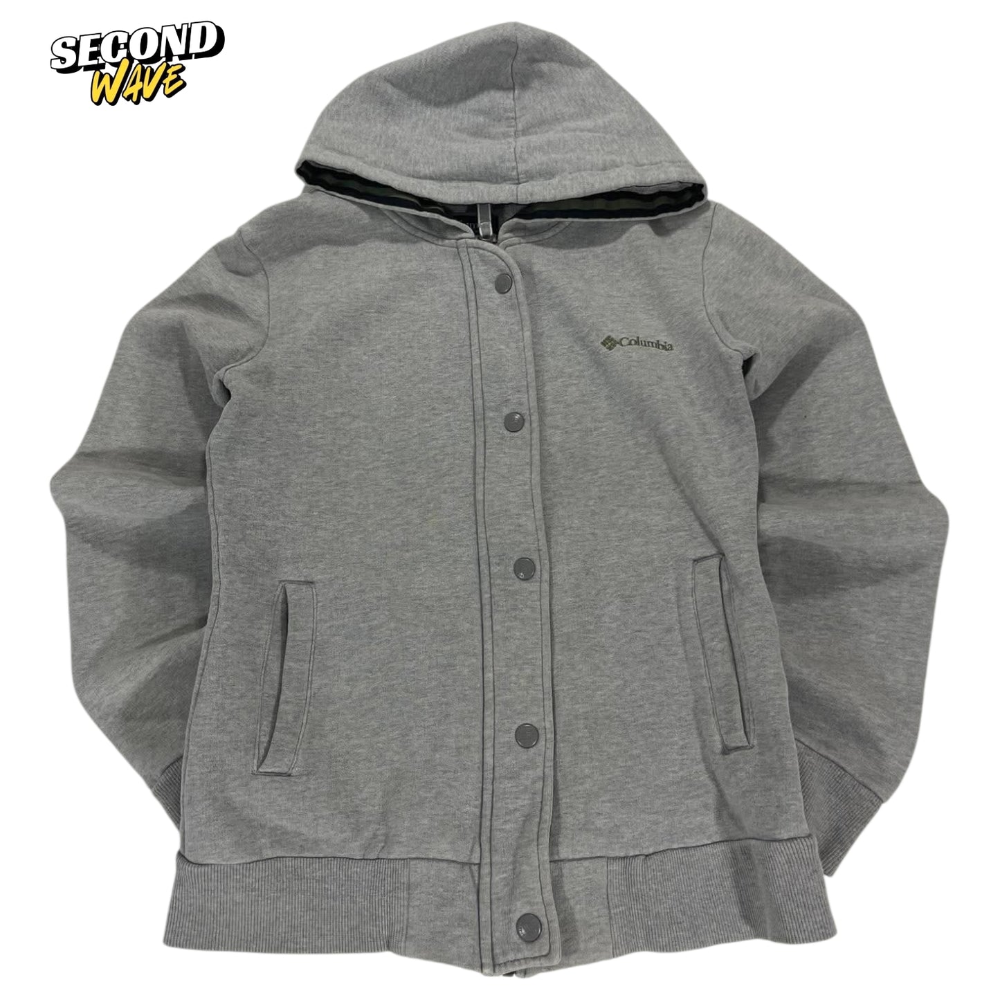 WOMENS VINTAGE COLUMBIA BUTTON UP HOODIE (L)