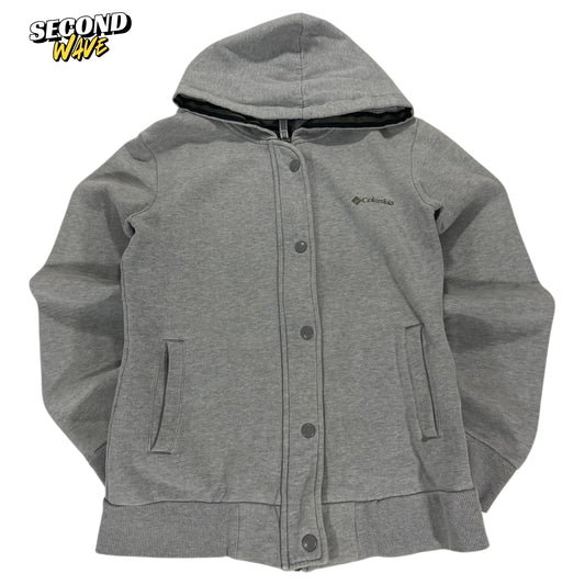 WOMENS VINTAGE COLUMBIA BUTTON UP HOODIE (L)