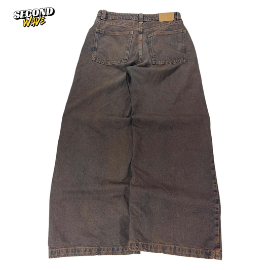 BAGGY WIDE LEG FADED DENIM JEANS (30)