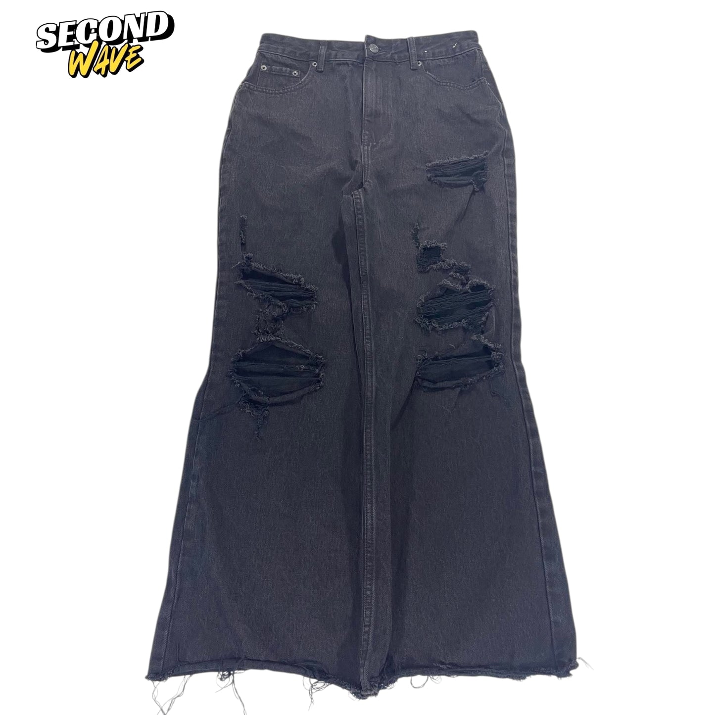 WOMEN GLASSONS BLACK RIPPED DENIM (UK12)