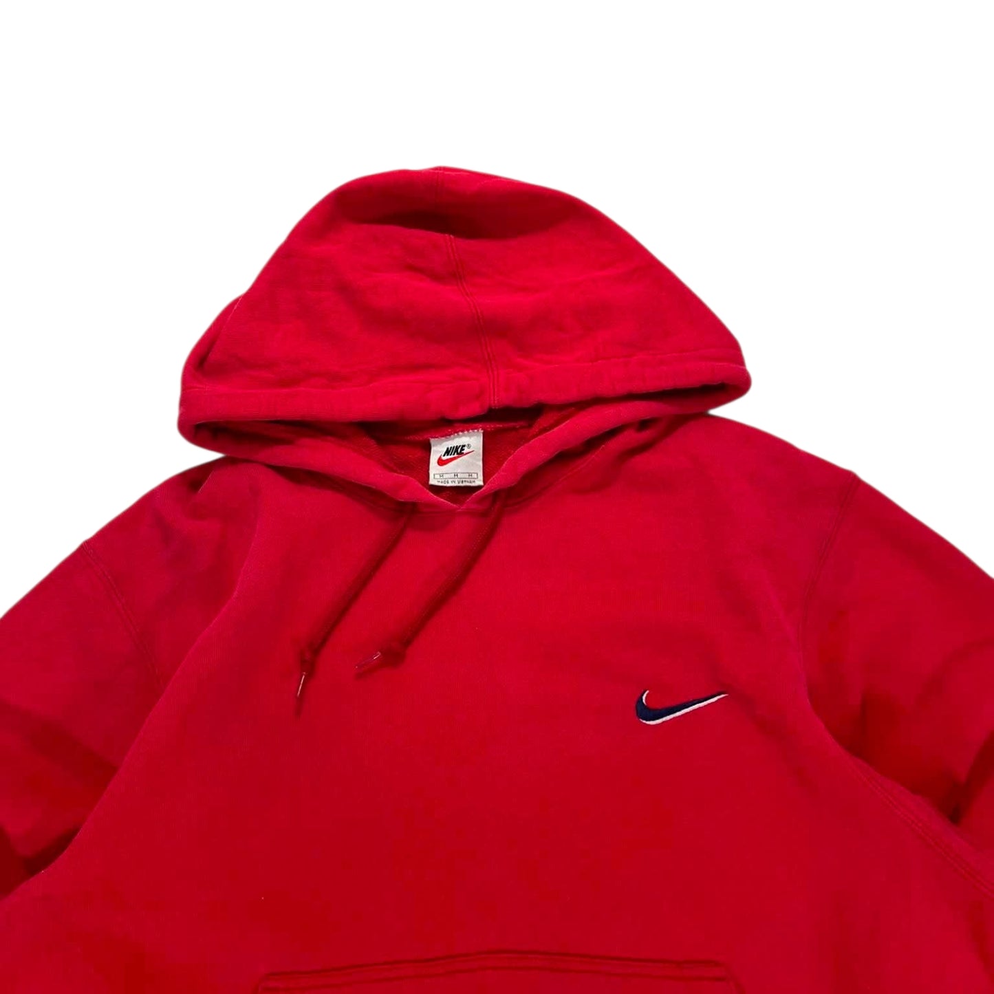 VINTAGE NIKE RED EMBROIDERED SPELLOUT HOODIE (M)