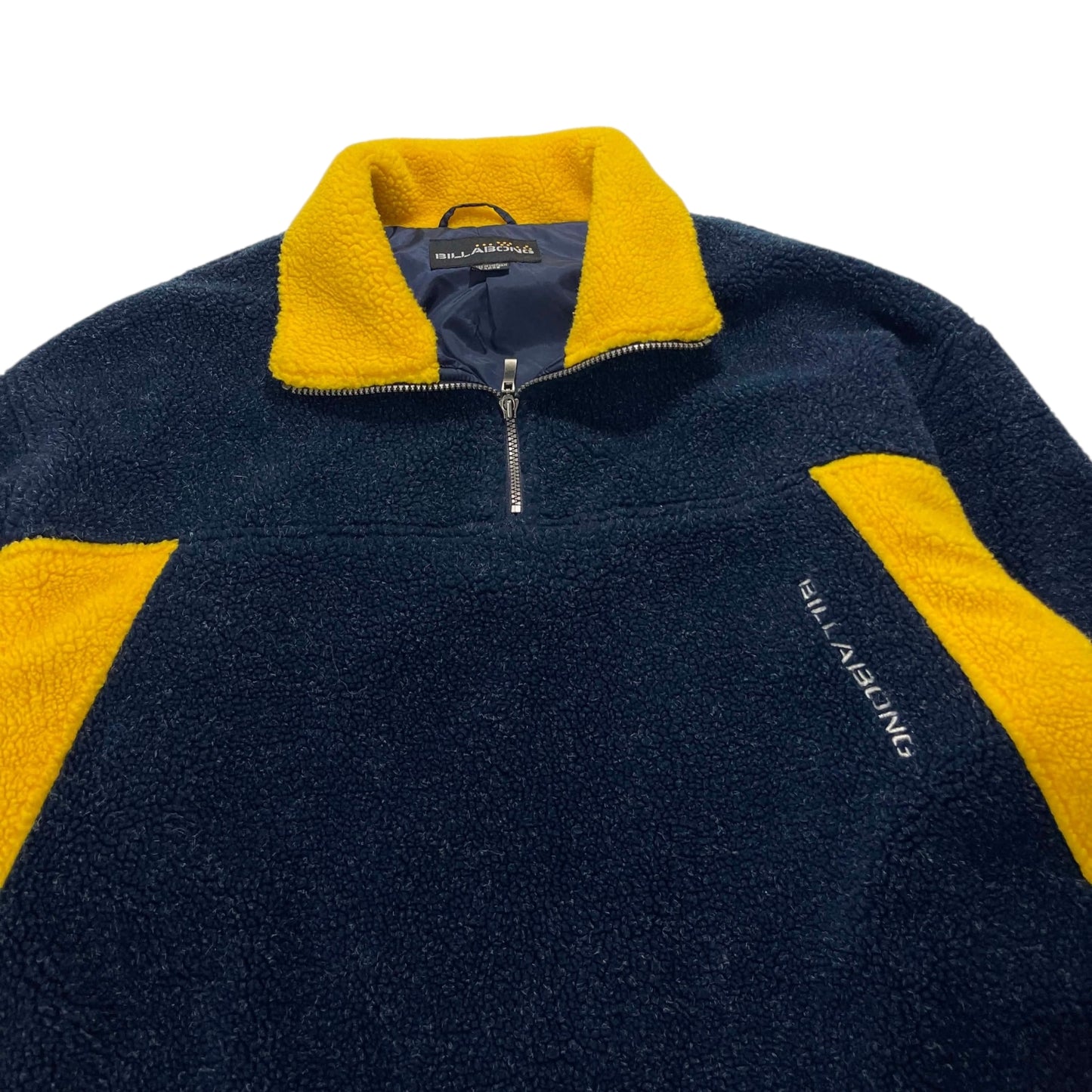 VINTAGE BILLABONG NAVY & YELLOW FLEECE JACKET (L)