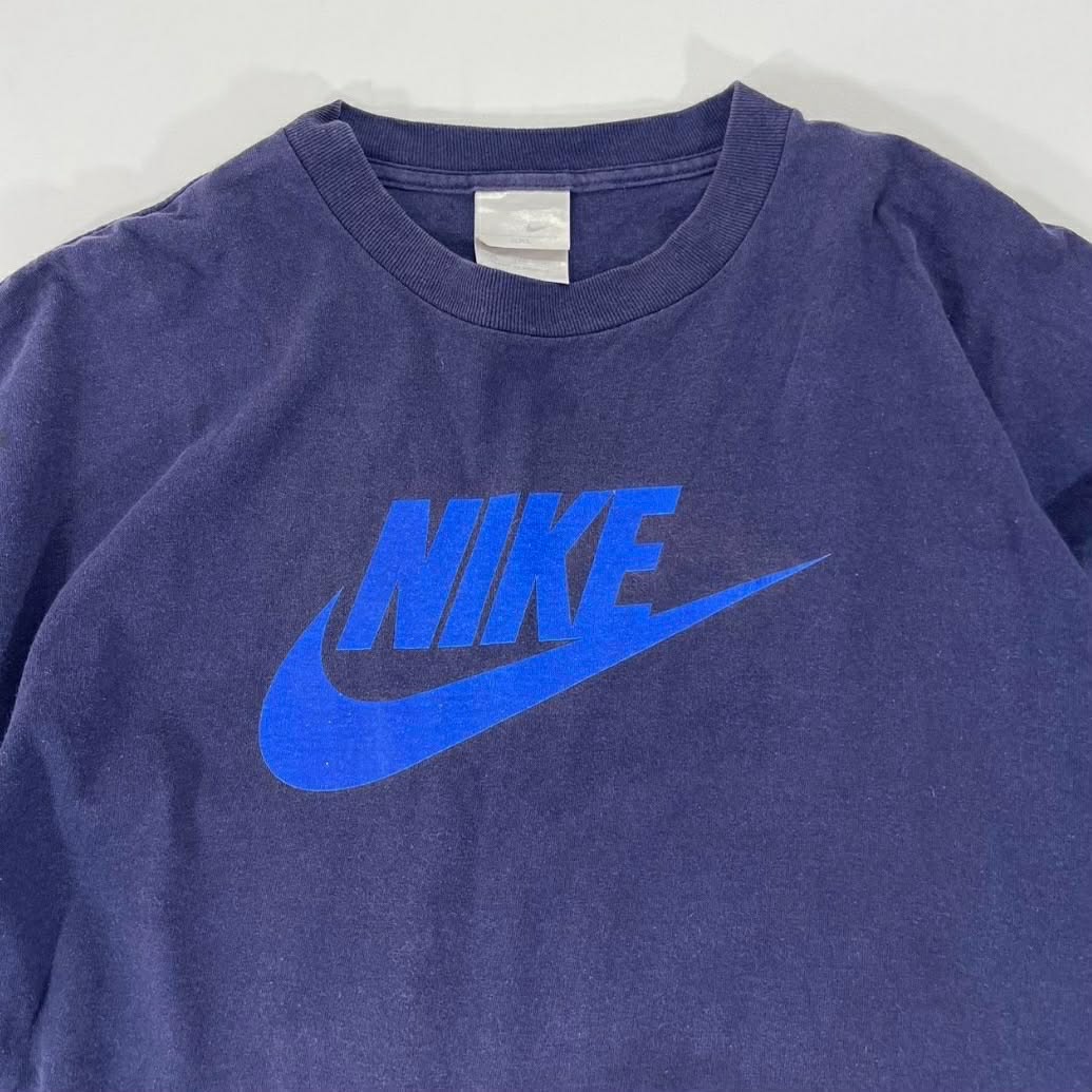VINTAGE NIKE BLUE COTTON T-SHIRT WITH FRONT LOGO (L-XL)