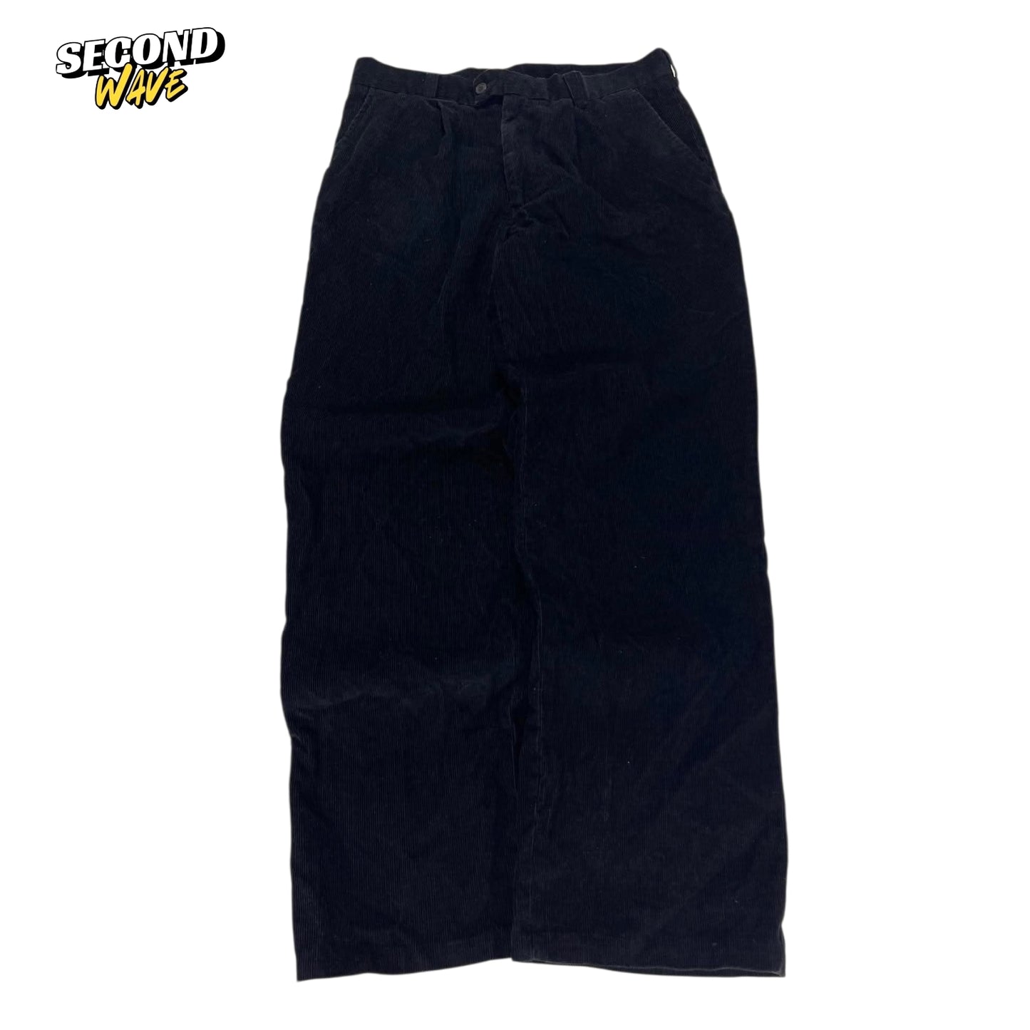VINTAGE BRACKS BLACK CORDUROY WIDE LEG TROUSERS (32)