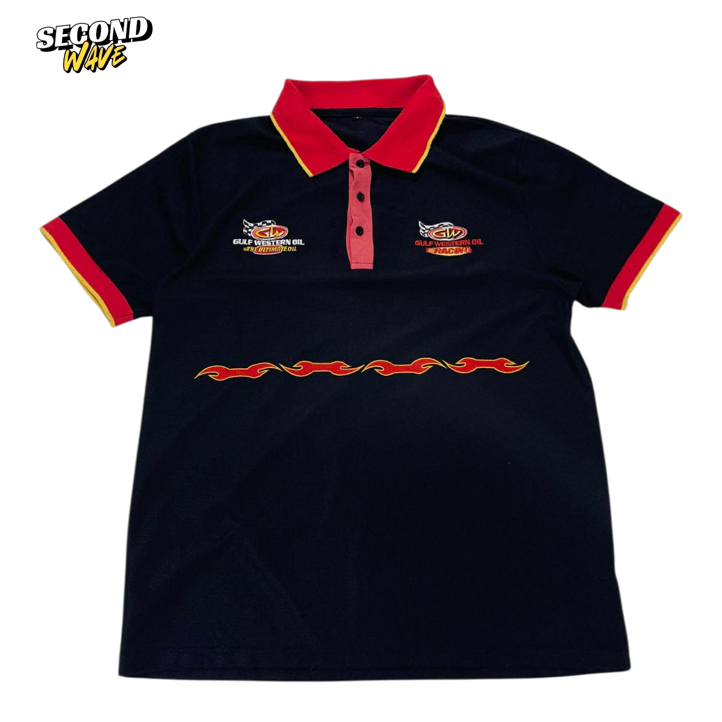 VINTAGE GULF WESTERN OIL RACING BLACK POLO SHIRT (L)