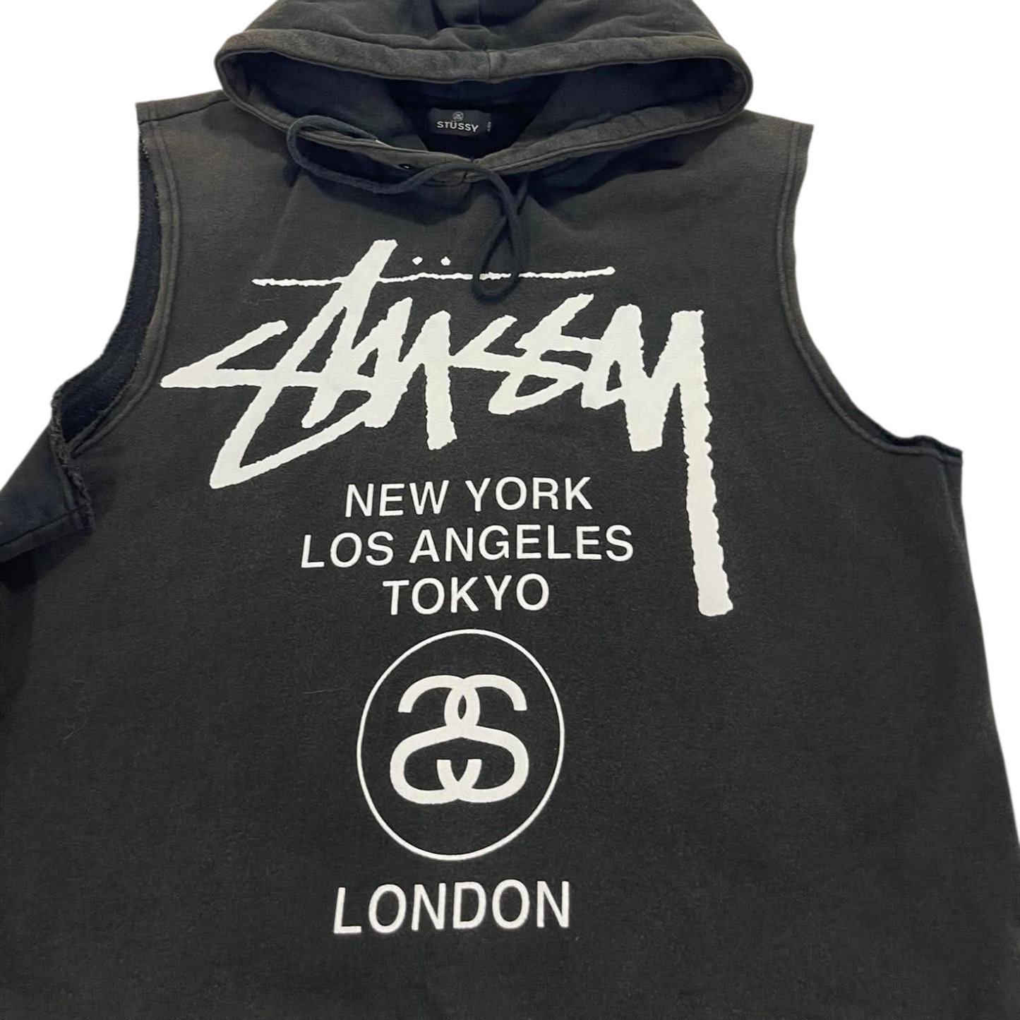 STÜSSY BLACK TANK TOP HOODIE (L)