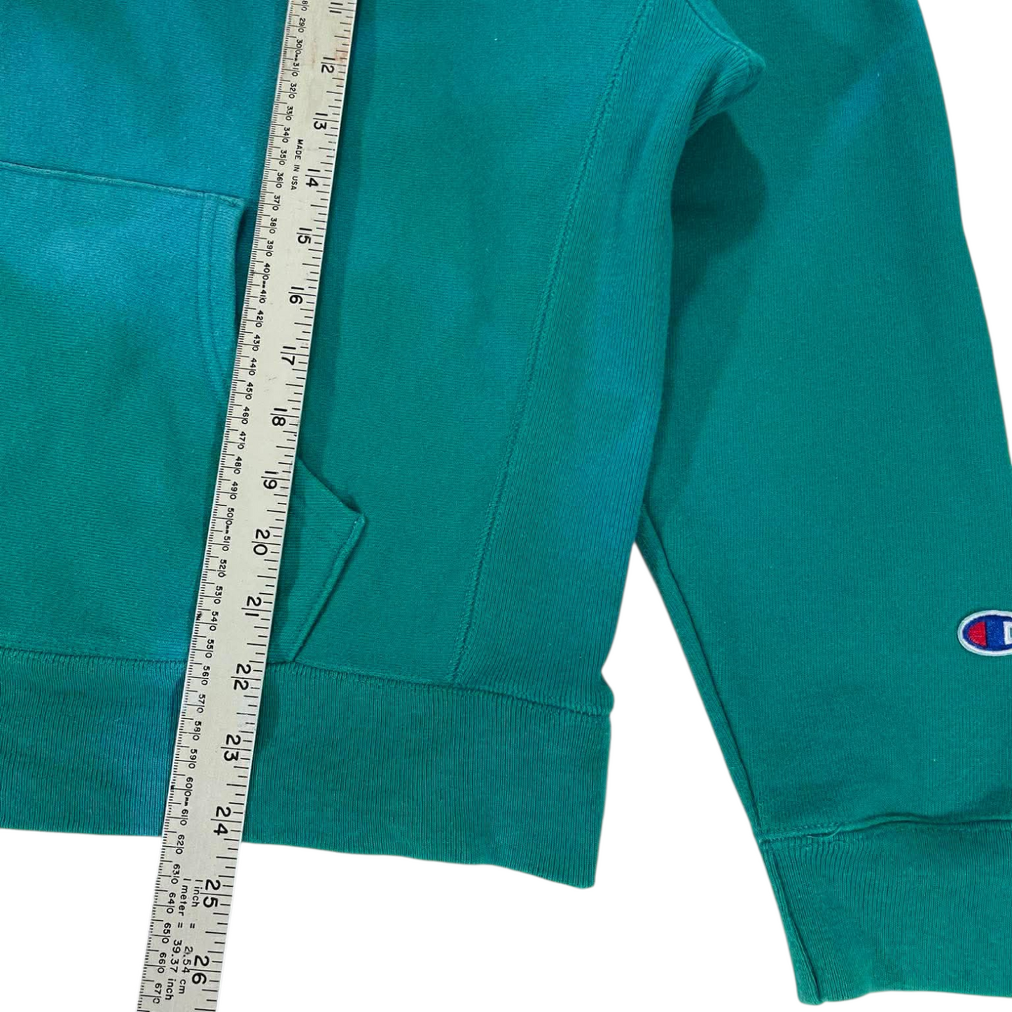 VINTAGE CHAMPION GREEN HOODIE WITH EMBROIDERED LOGO (M)