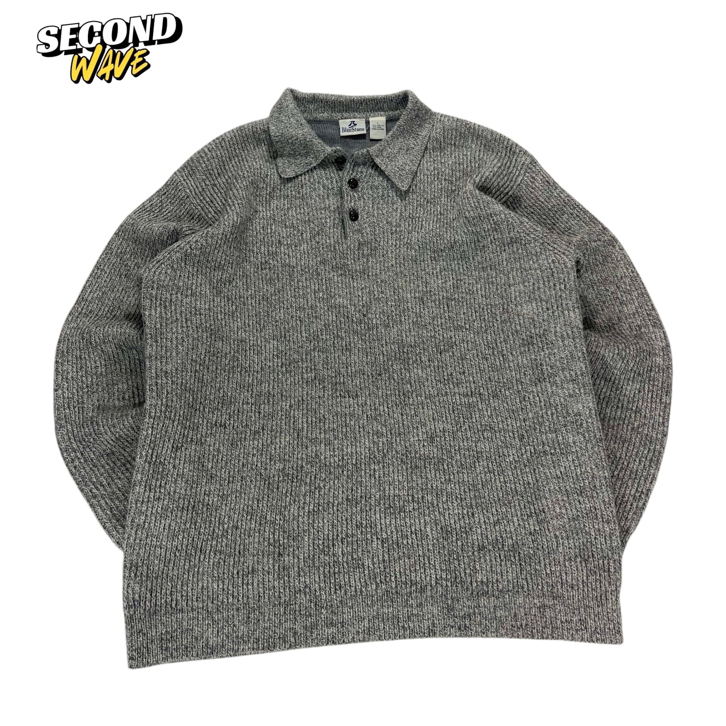 90S BLUESTONE GRAY ACRYLIC & WOOL KNIT POLO (L)
