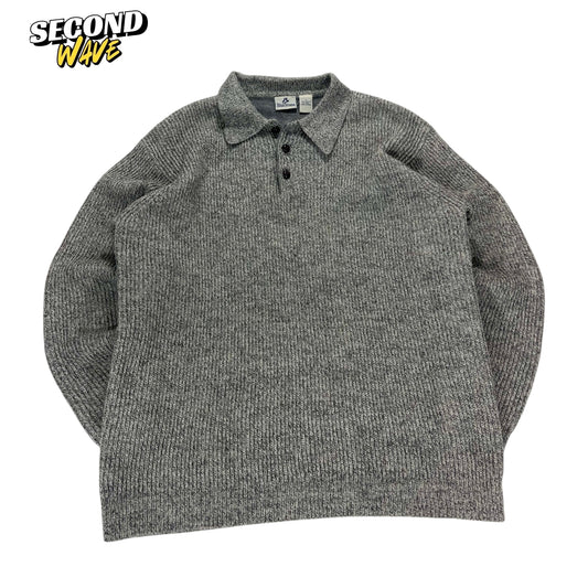 90S BLUESTONE GRAY ACRYLIC & WOOL KNIT POLO (L)