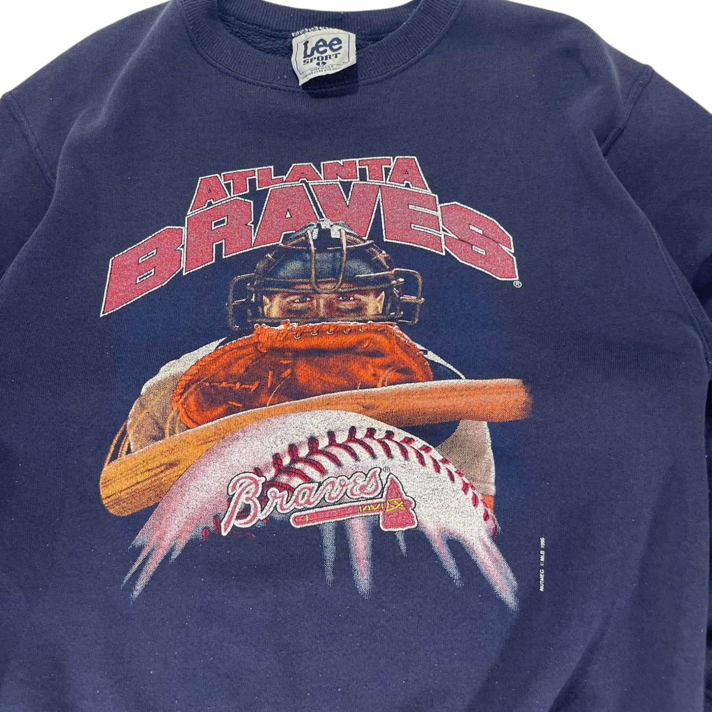 VINTAGE LEE SPORT ATLANTA BRAVES NAVY CREWNECK SWEATSHIRT (M)