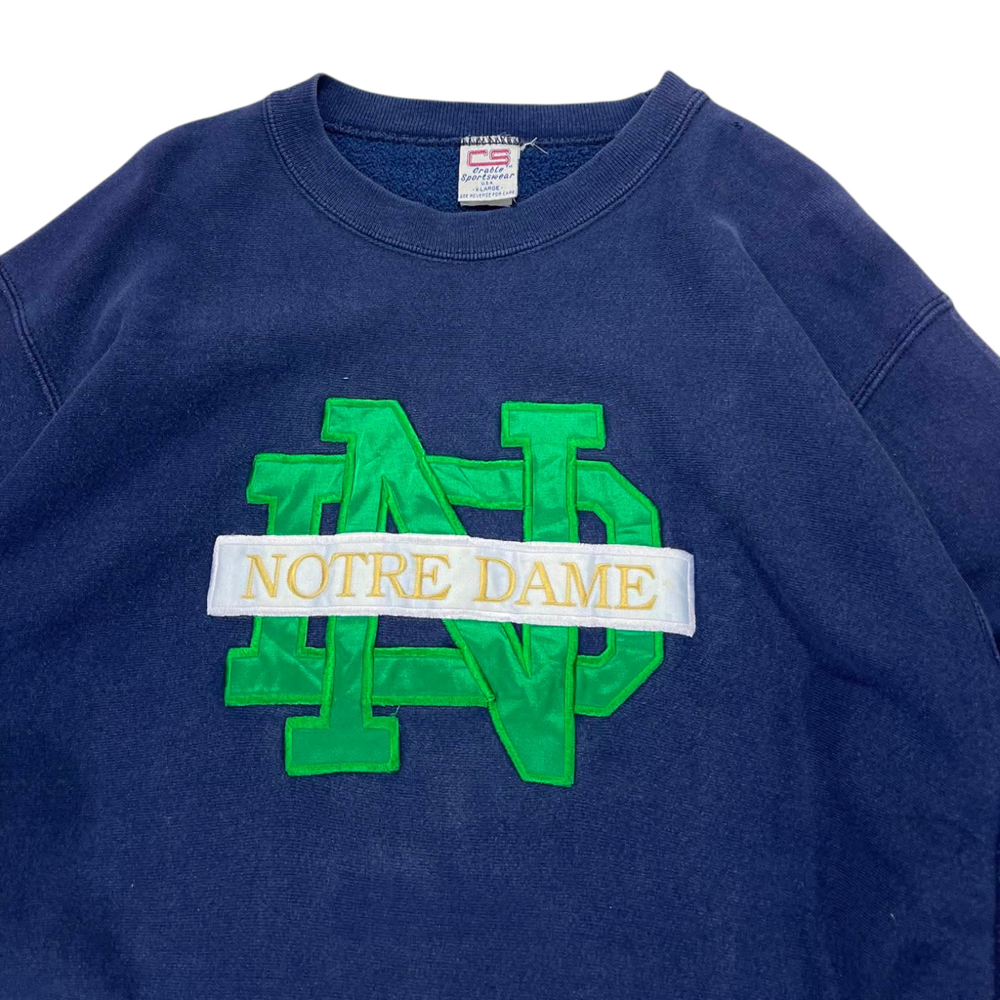 90S NOTRE DAME EMBROIDERED NAVY CREWNECK (XL)