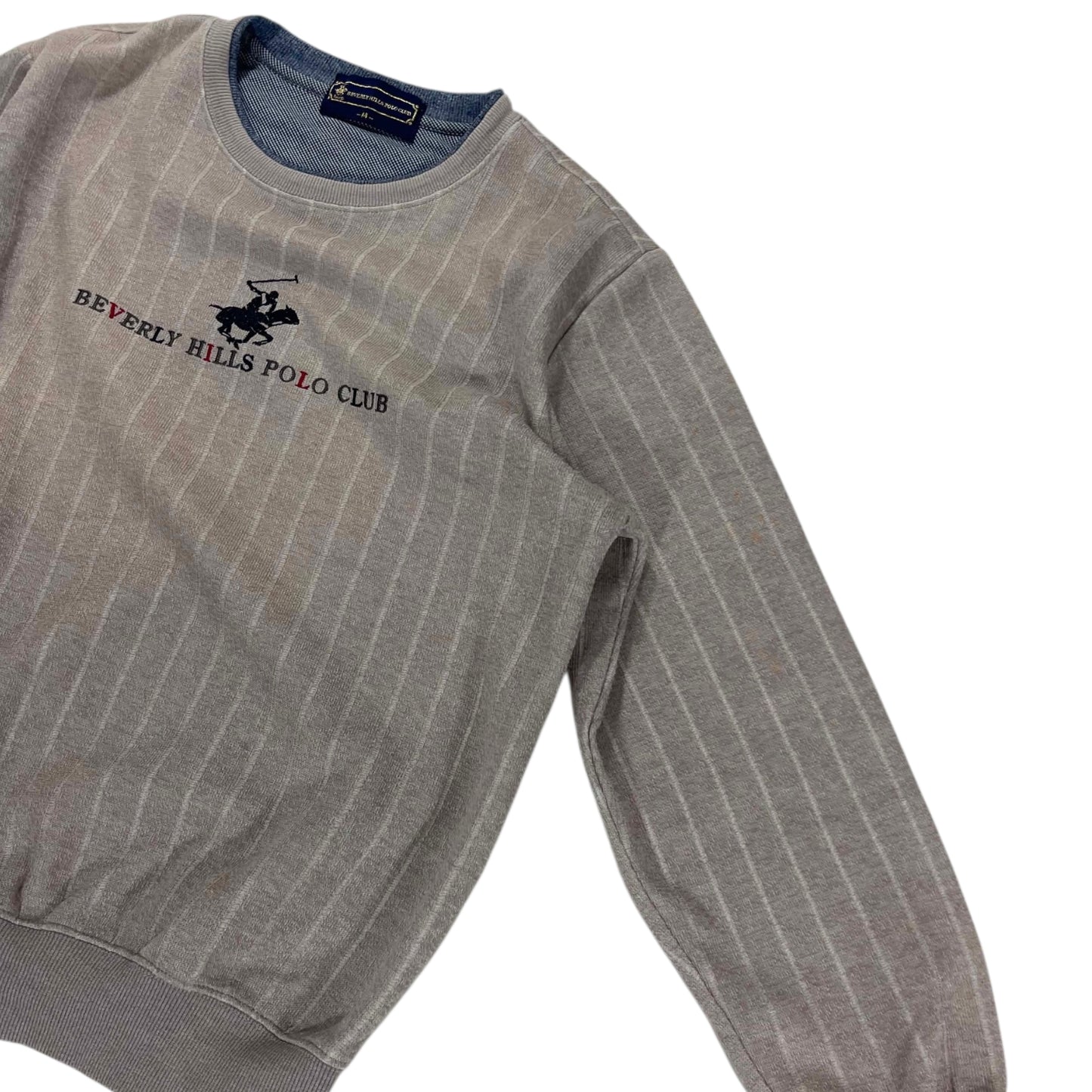 BEVERLY HILLS POLO CLUB GREY PINSTRIPE CREWNECK (M)