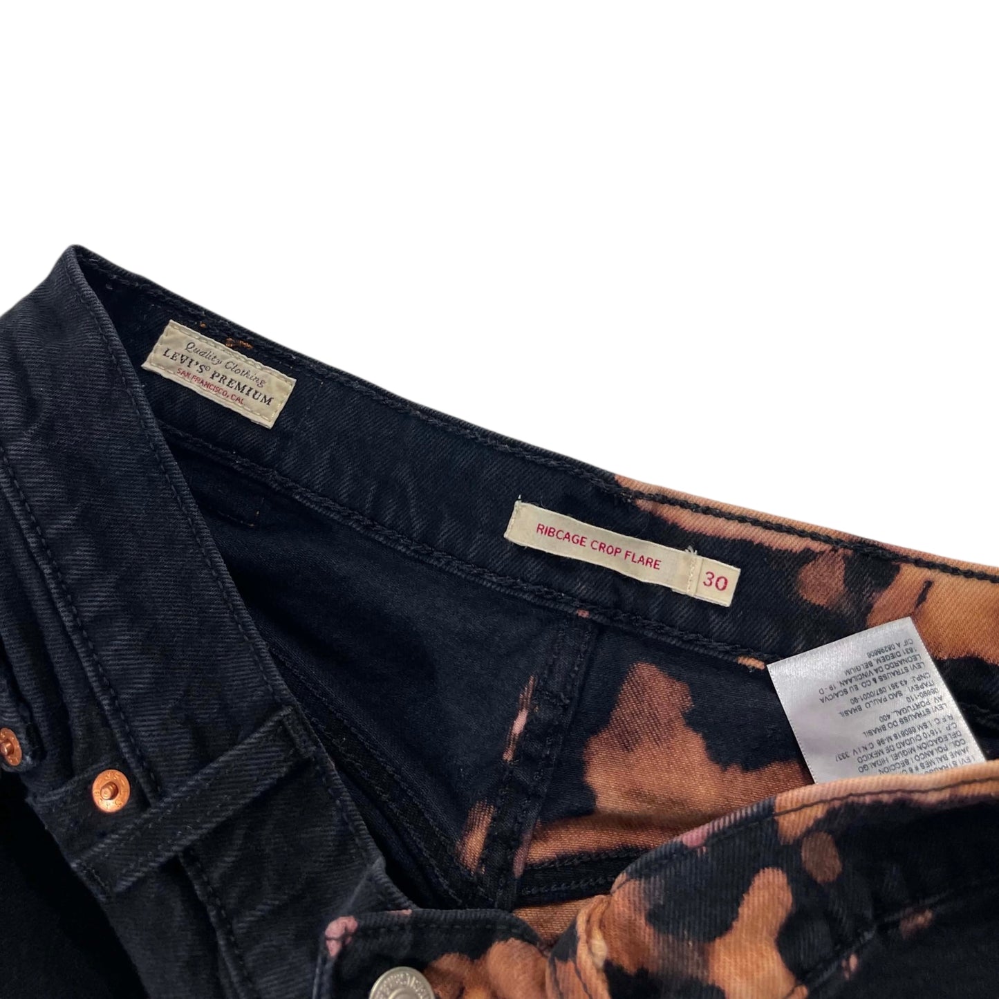 VINTAGE LEVI'S BLACK & BROWN TIE-DYE FLARE JEANS (30)
