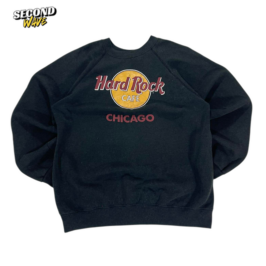 VINTAGE HARD ROCK CAFE CHICAGO BLACK CREWNECK SWEATSHIRT (M-L)