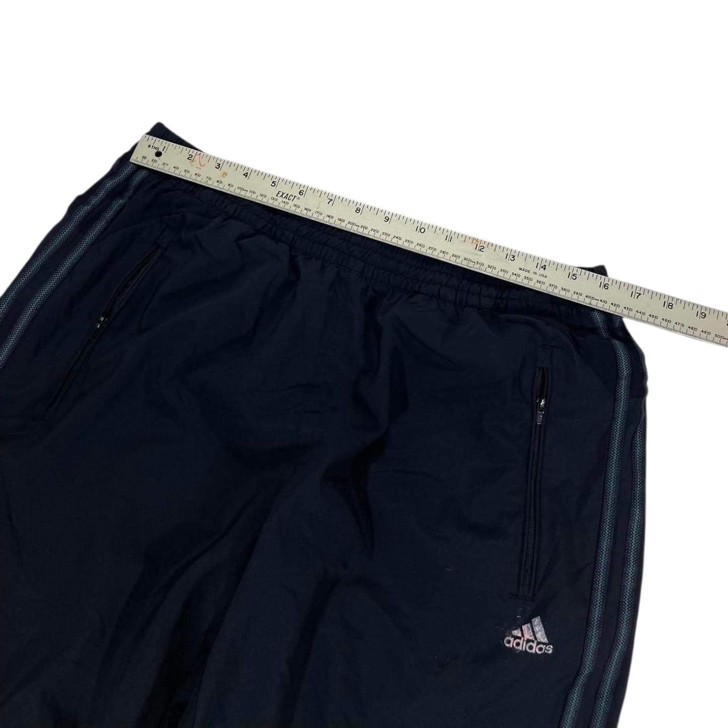 ADIDAS BLACK TRACK PANTS WITH WHITE STRIPES (L)