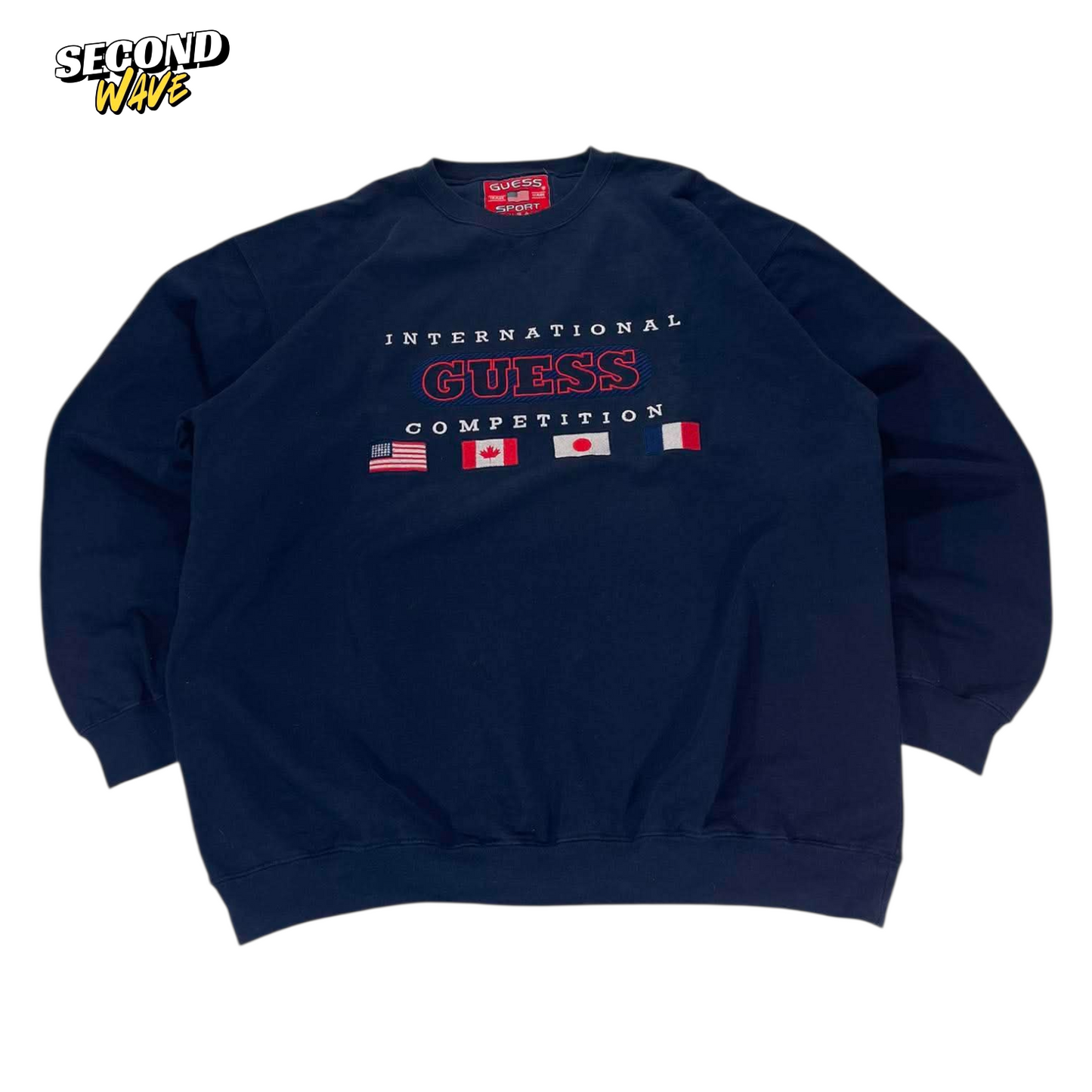 VINTAGE 90s GUESS INTERNATIONAL COMPETITION NAVY SWEATSHIRT (XL)