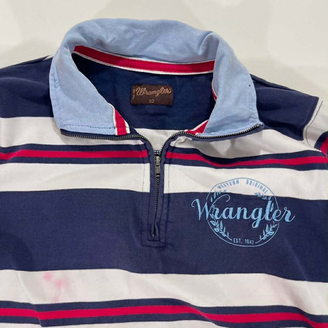 Y2K WRANGLER NAVY BLUE STRIPED QUARTER ZIP SWEATSHIRT (10)