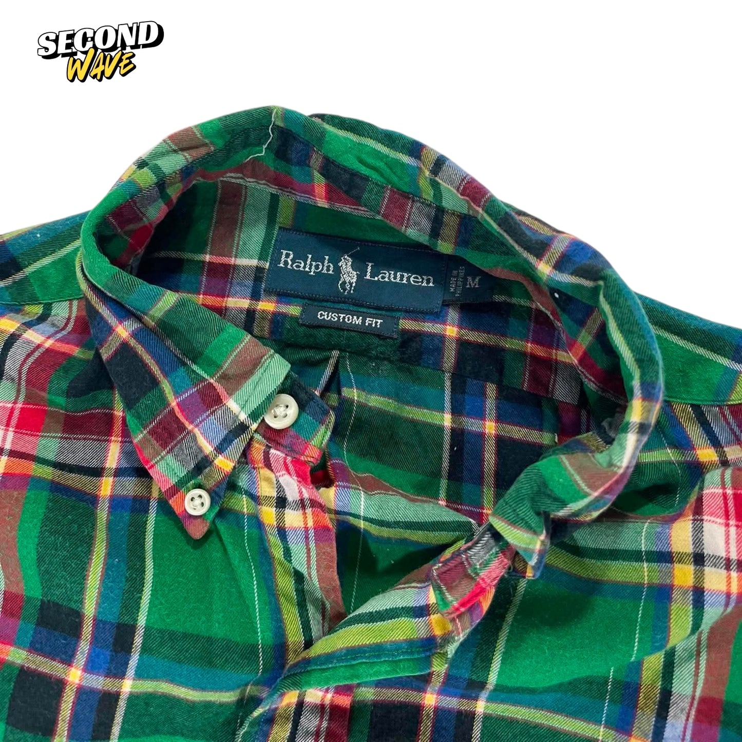 VINTAGE RALPH LAUREN GREEN PLAID BUTTON UP SHIRT (M)