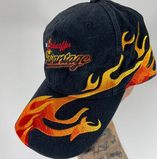 VINTAGE SCHAEFFER ADVANTAGE BLACK FLAME EMBROIDERED BASEBALL CAP