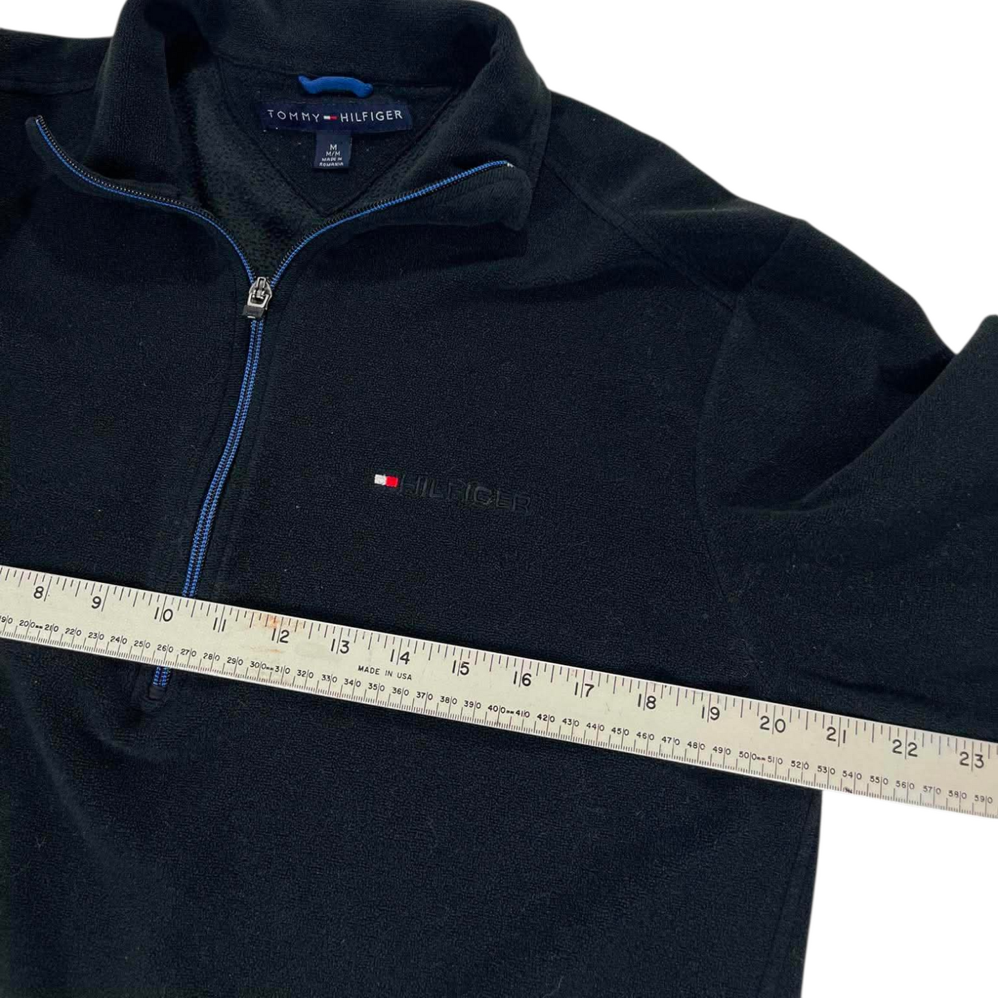 VINTAGE TOMMY HILFIGER NAVY BLUE QUARTER ZIP FLEECE (M)