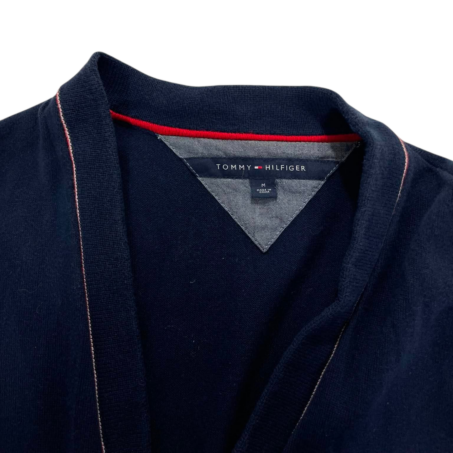 TOMMY HILFIGER NAVY BLUE CARDIGAN WITH RED PIPING (M)