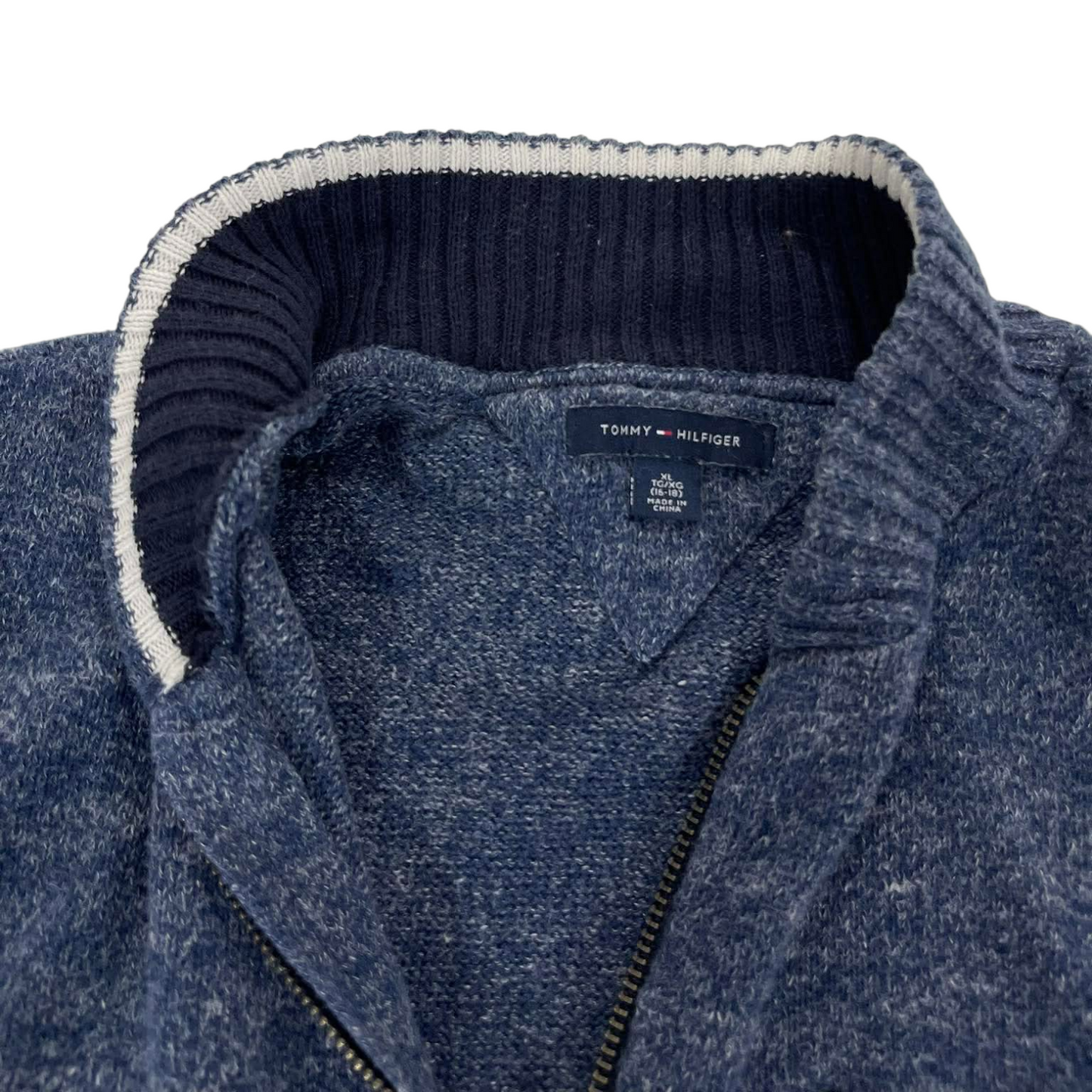 TOMMY HILFIGER NAVY BLUE ZIP UP SWEATER (XL)