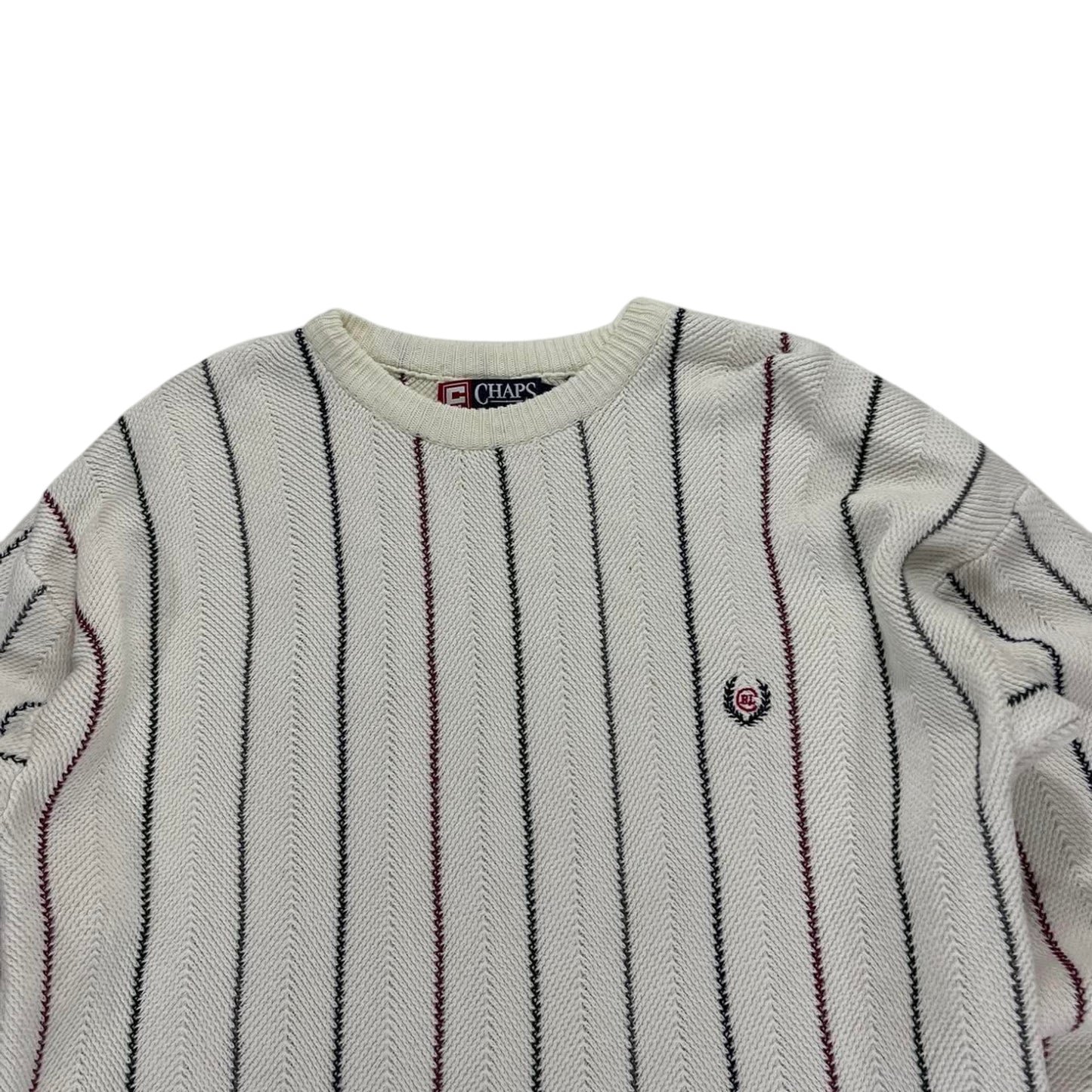 VINTAGE CHAPS RALPH LAUREN CREAM STRIPED SWEATER (M)