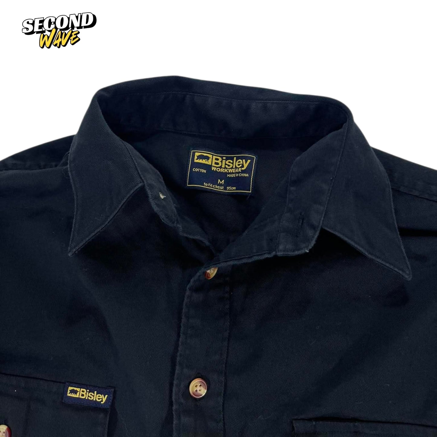 BISLEY BLACK WORKWEAR BUTTON UP (M)