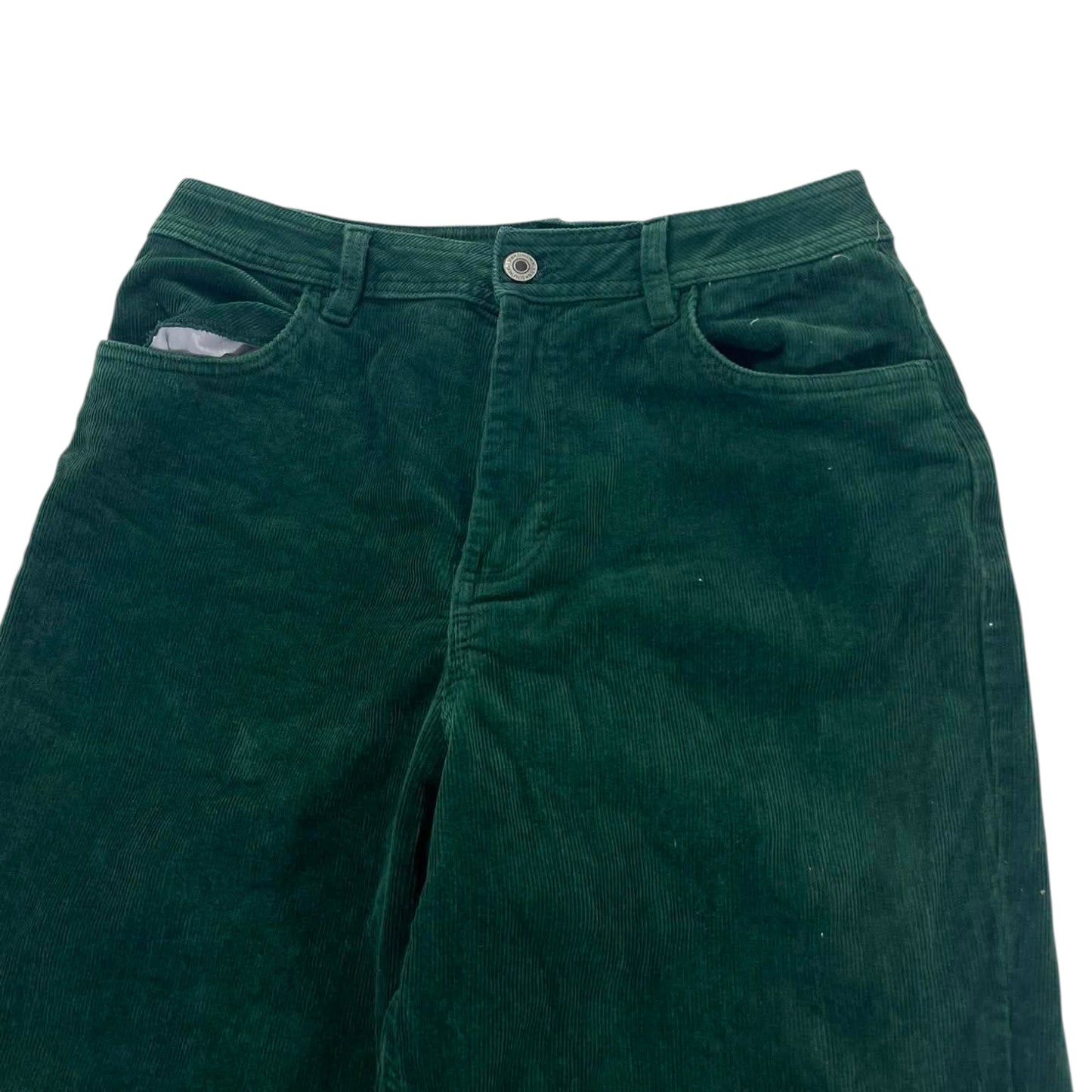 GREEN CORDUROY WIDE LEG TROUSERS (30)